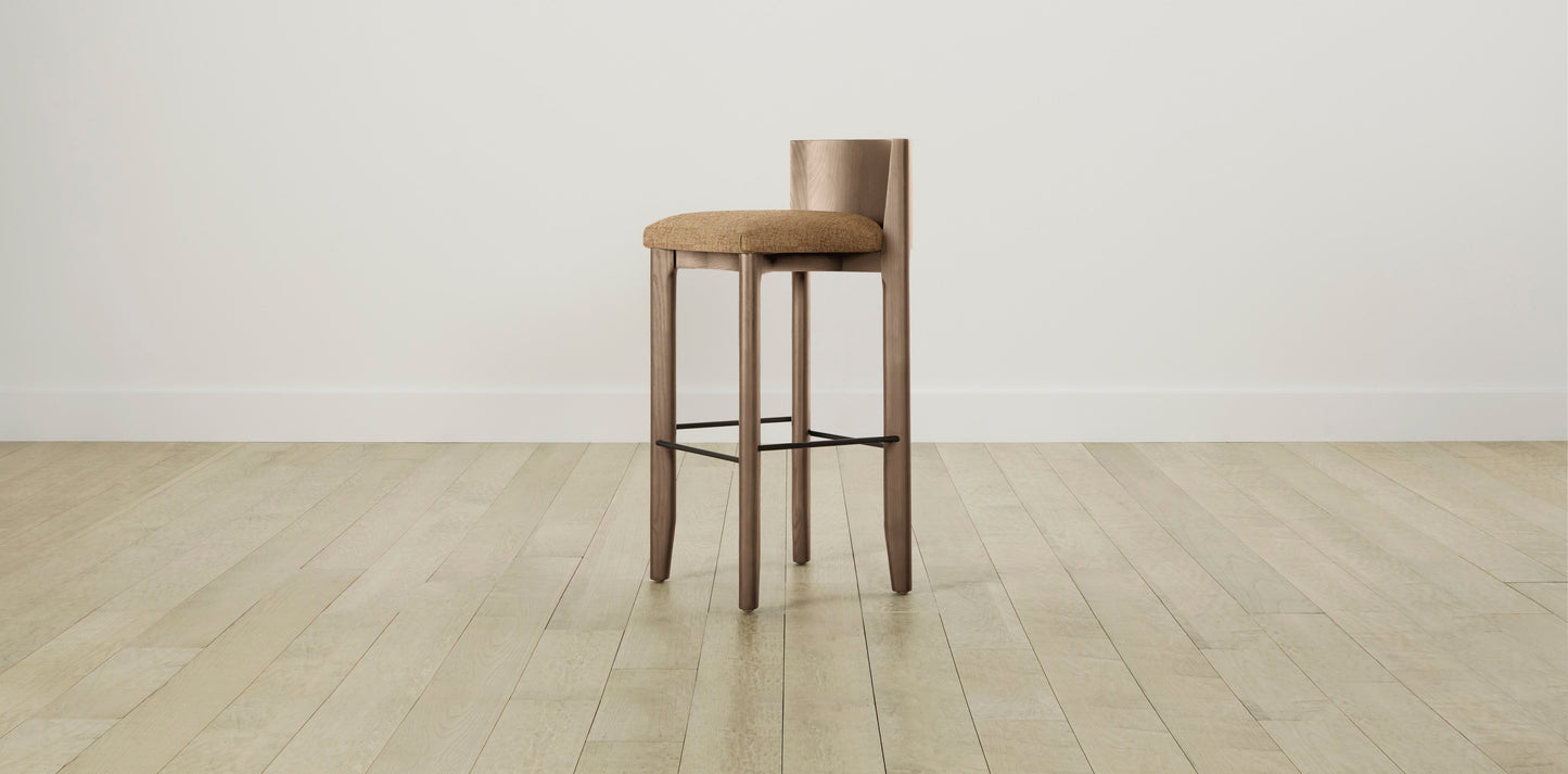 The Delancey with Brushed Brass - Belgian Linen Chai Bar and Counter Stool