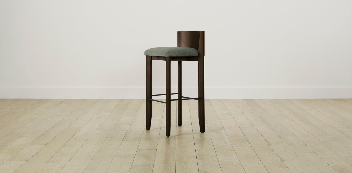 The Delancey with Brushed Brass - Belgian Linen Thyme Bar and Counter Stool