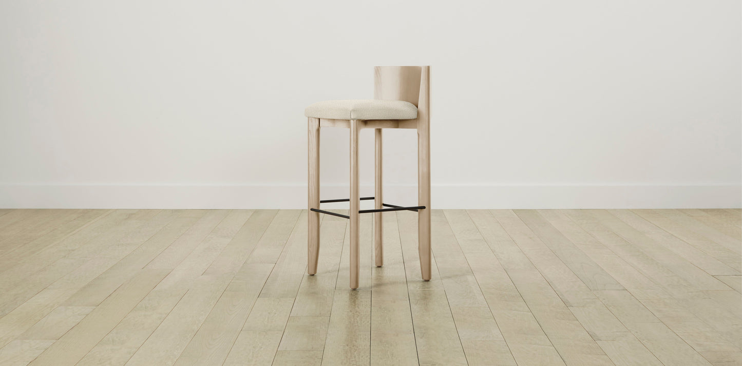 The Delancey with Brushed Brass - Italian Bouclé White Bar and Counter Stool