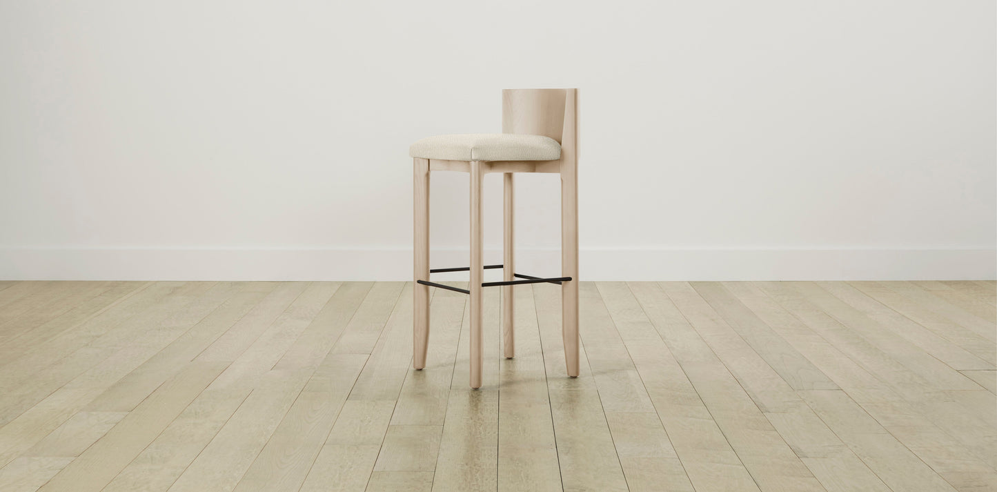 The Delancey with Brushed Brass - Italian Bouclé White Bar and Counter Stool