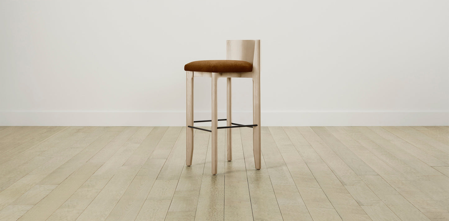 The Delancey with Brushed Brass - Mohair Brown Sugar Bar and Counter Stool