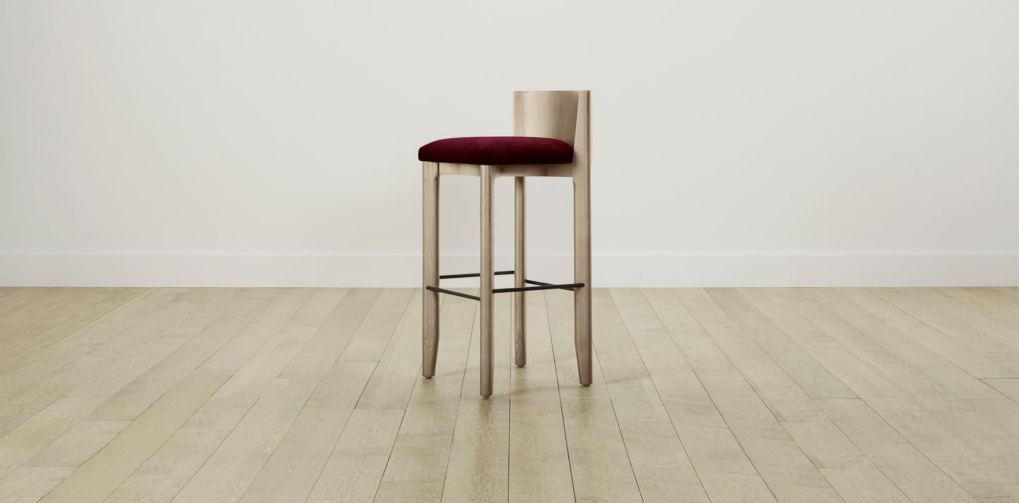 The Delancey with Brushed Brass - Mohair Crimson Bar and Counter Stool