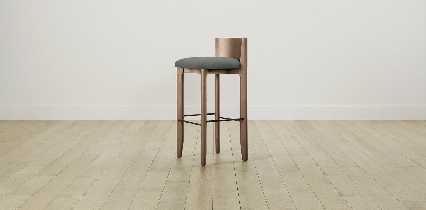 The Delancey with Brushed Brass - Mohair Fog Bar and Counter Stool