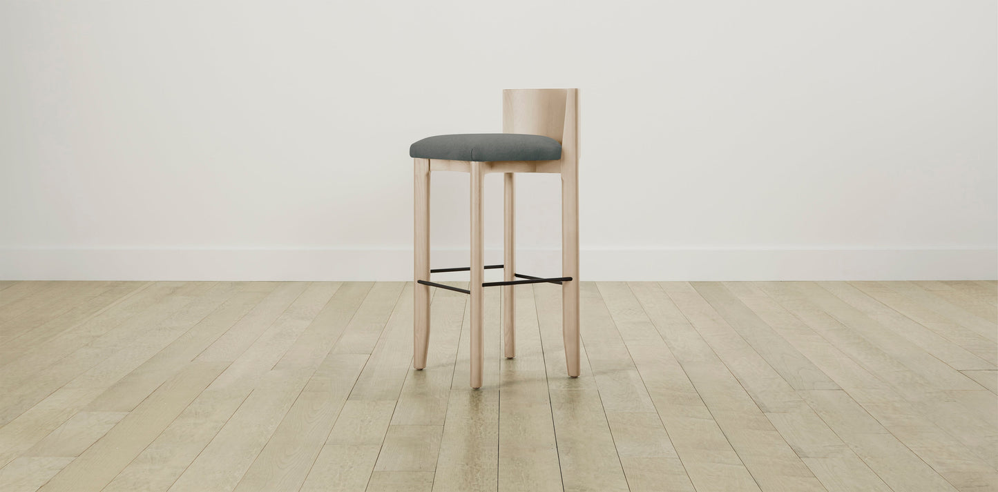 The Delancey with Brushed Brass - Mohair Fog Bar and Counter Stool