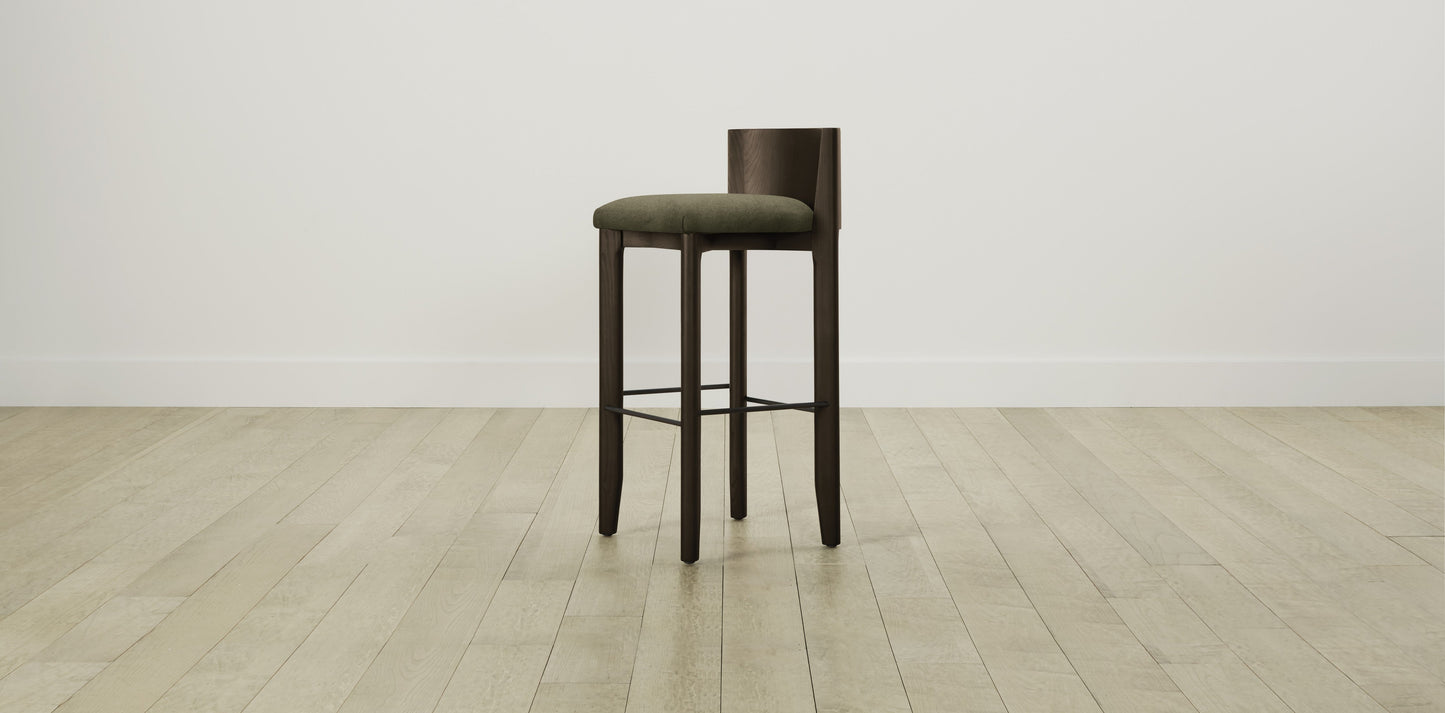 The Delancey with Brushed Brass - Mohair Moss Bar and Counter Stool