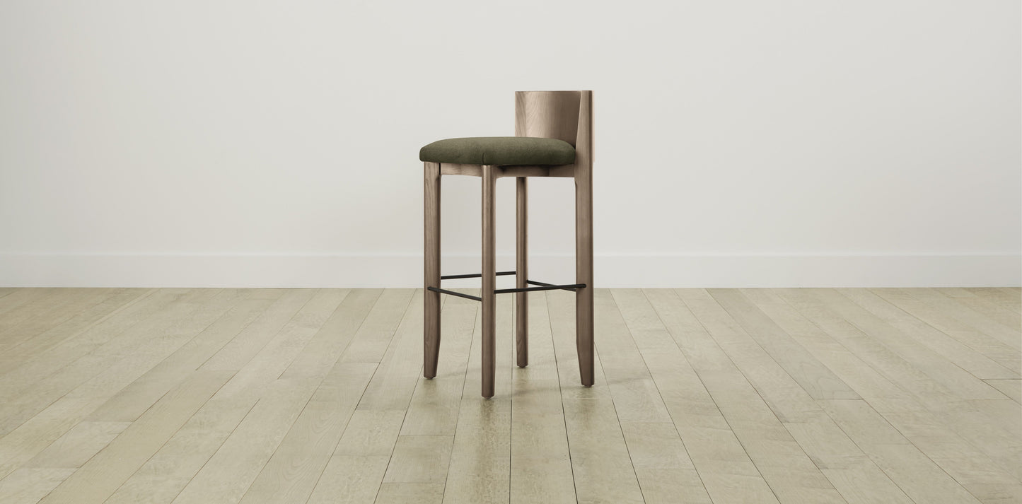 The Delancey with Brushed Brass - Mohair Moss Bar and Counter Stool