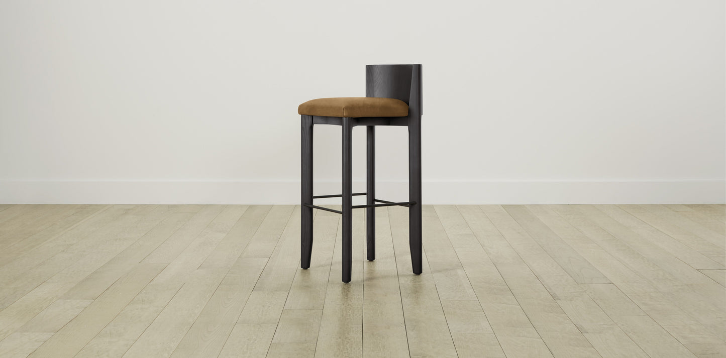 The Delancey with Brushed Brass - Nubuck Leather Saddle Bar and Counter Stool