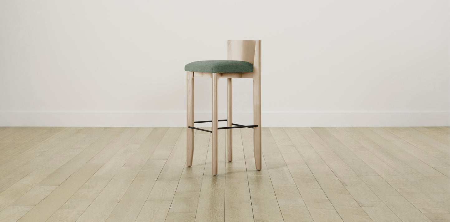 The Delancey with Brushed Brass - Performance Stonewashed Linen Aspen Bar and Counter Stool