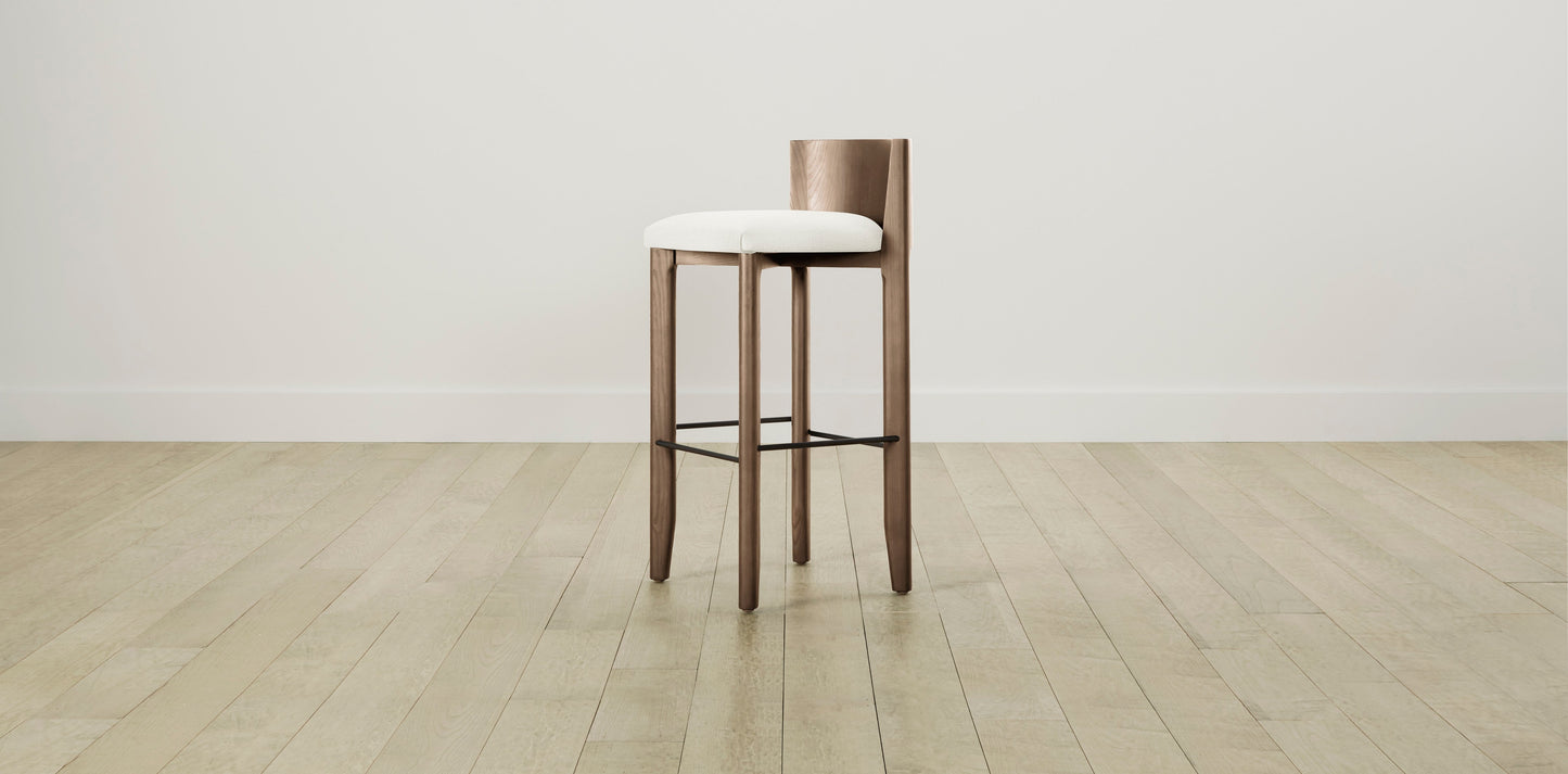 The Delancey with Brushed Brass - Performance Textured Linen Pearl Bar and Counter Stool