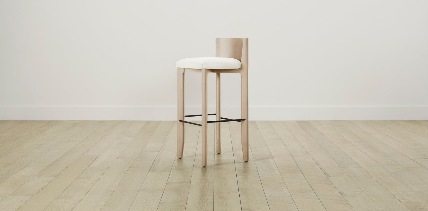 The Delancey with Brushed Brass - Performance Textured Linen Pearl Bar and Counter Stool