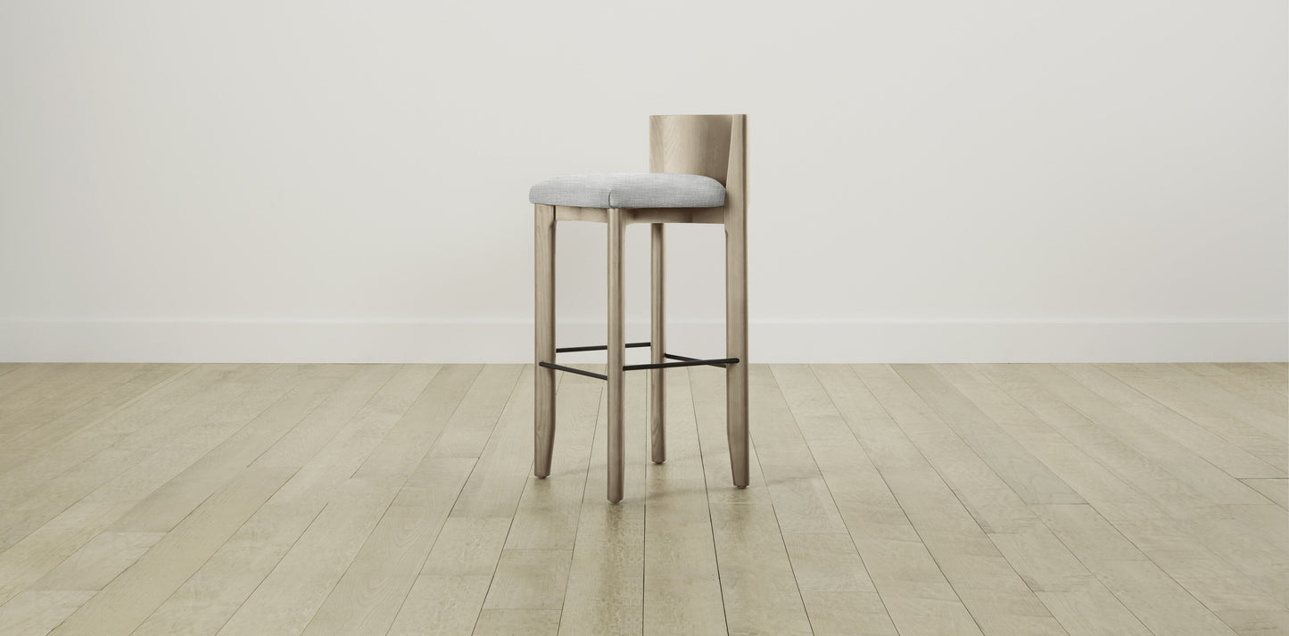 The Delancey with Brushed Brass - Performance Textured Tweed Dove Bar and Counter Stool