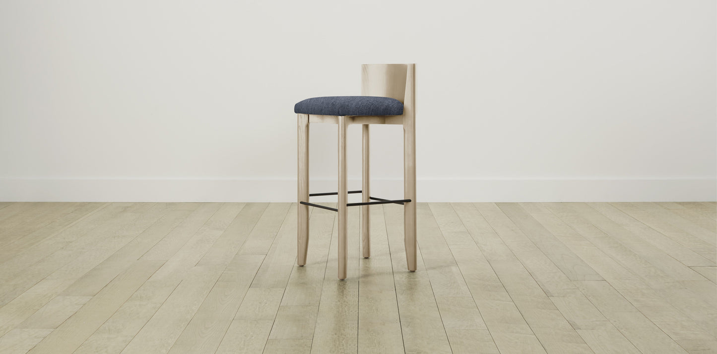 The Delancey with Brushed Brass - Performance Tweed Denim Bar and Counter Stool