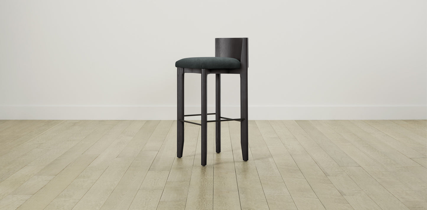 The Delancey with Brushed Brass - Performance Velvet Emerald Bar and Counter Stool