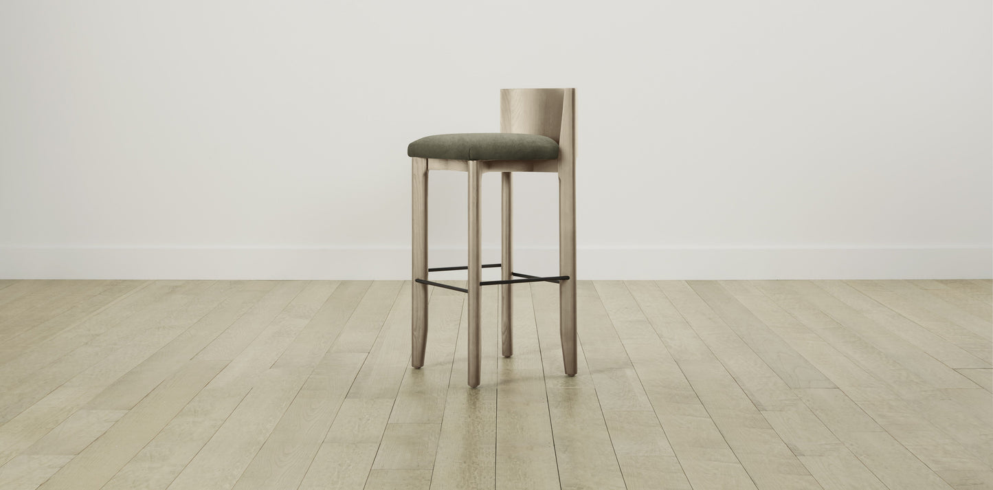 The Delancey with Brushed Brass - Performance Velvet Olive Bar and Counter Stool