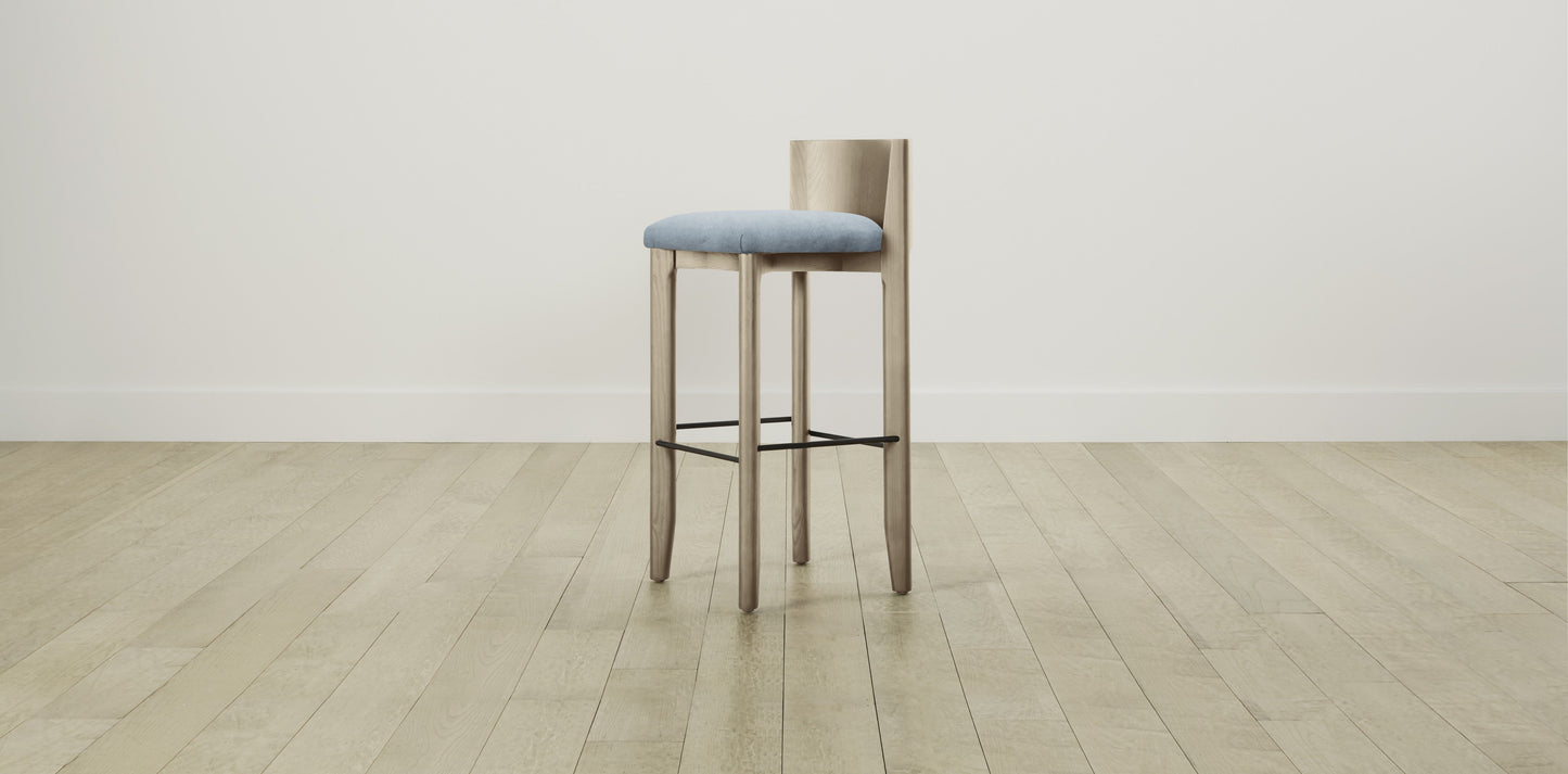 The Delancey with Brushed Brass - Performance Velvet Sky Bar and Counter Stool