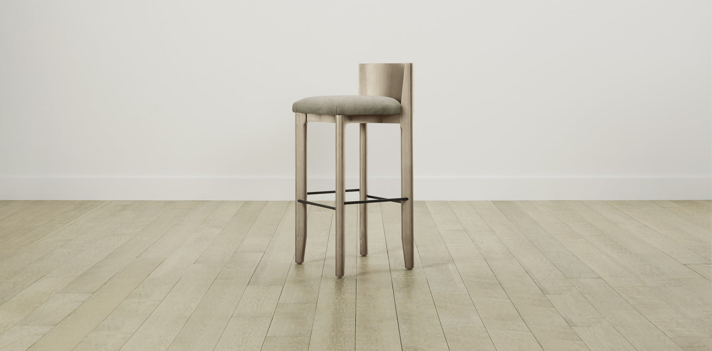 The Delancey with Brushed Brass - Performance Velvet Taupe Bar and Counter Stool